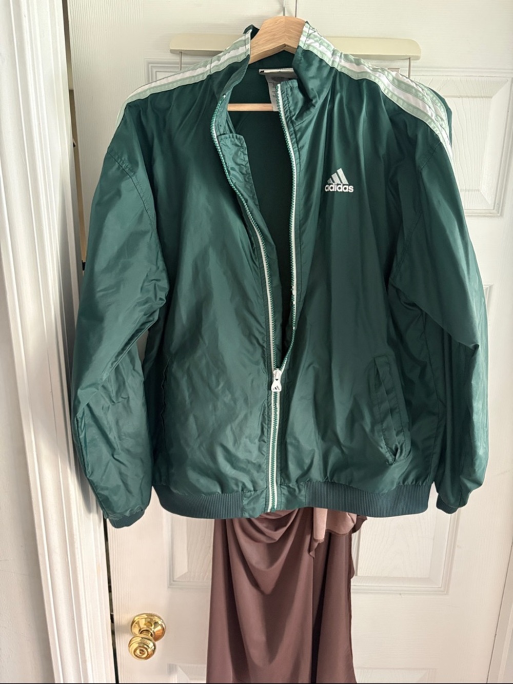 Vintage Adidas Dark Green Track Jacket with White stripes